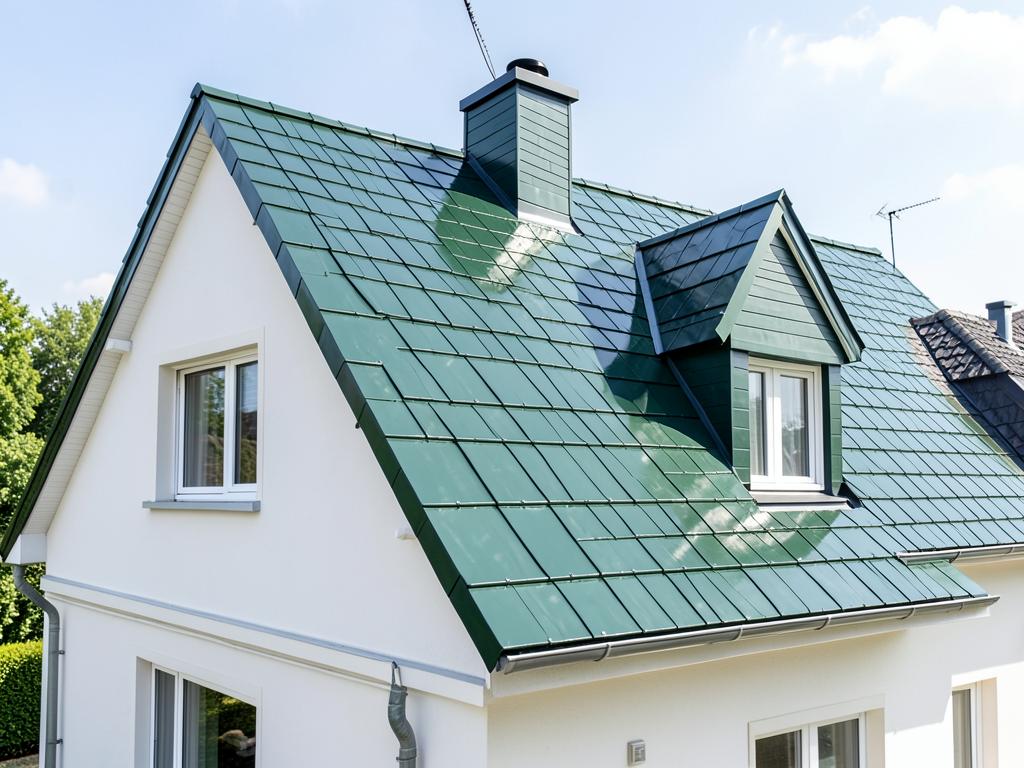 Neu beschichtetes Dach in Dunkelgrün