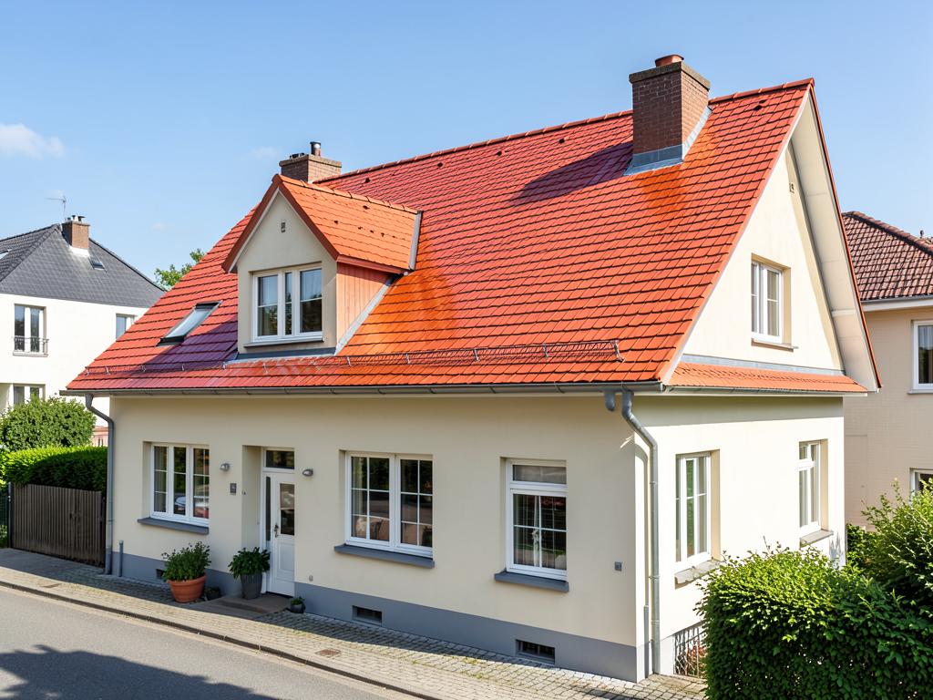 Neu beschichtetes Dach in klassischem Rot